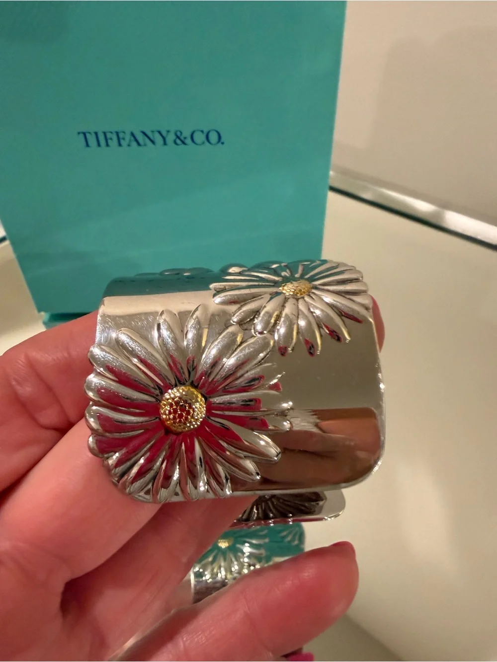 Tiffany & Co. Elsa Peretti Sterling Silver Cuff Bracelet with Gold Daisy Centers